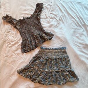 Jennifer & Grace Floral Smocked Top and Mini Skirt Set
